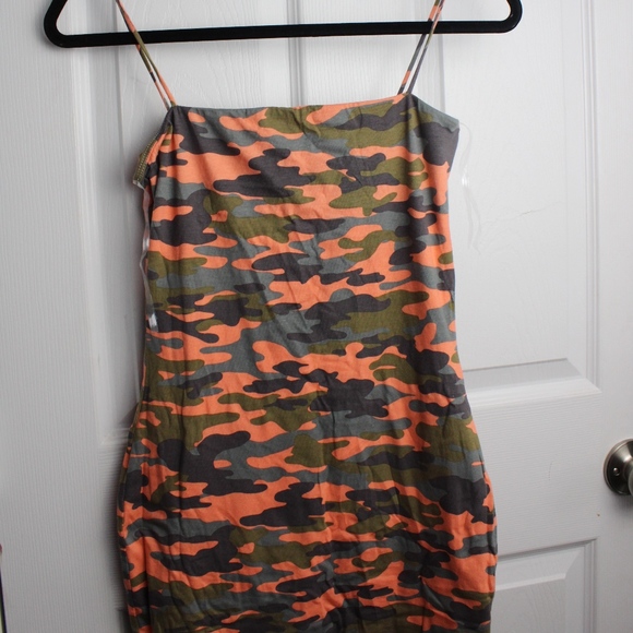 orange camo bodycon dress